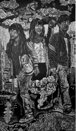 《青涩时代——最初的梦想》 油印木刻90cm×155cm