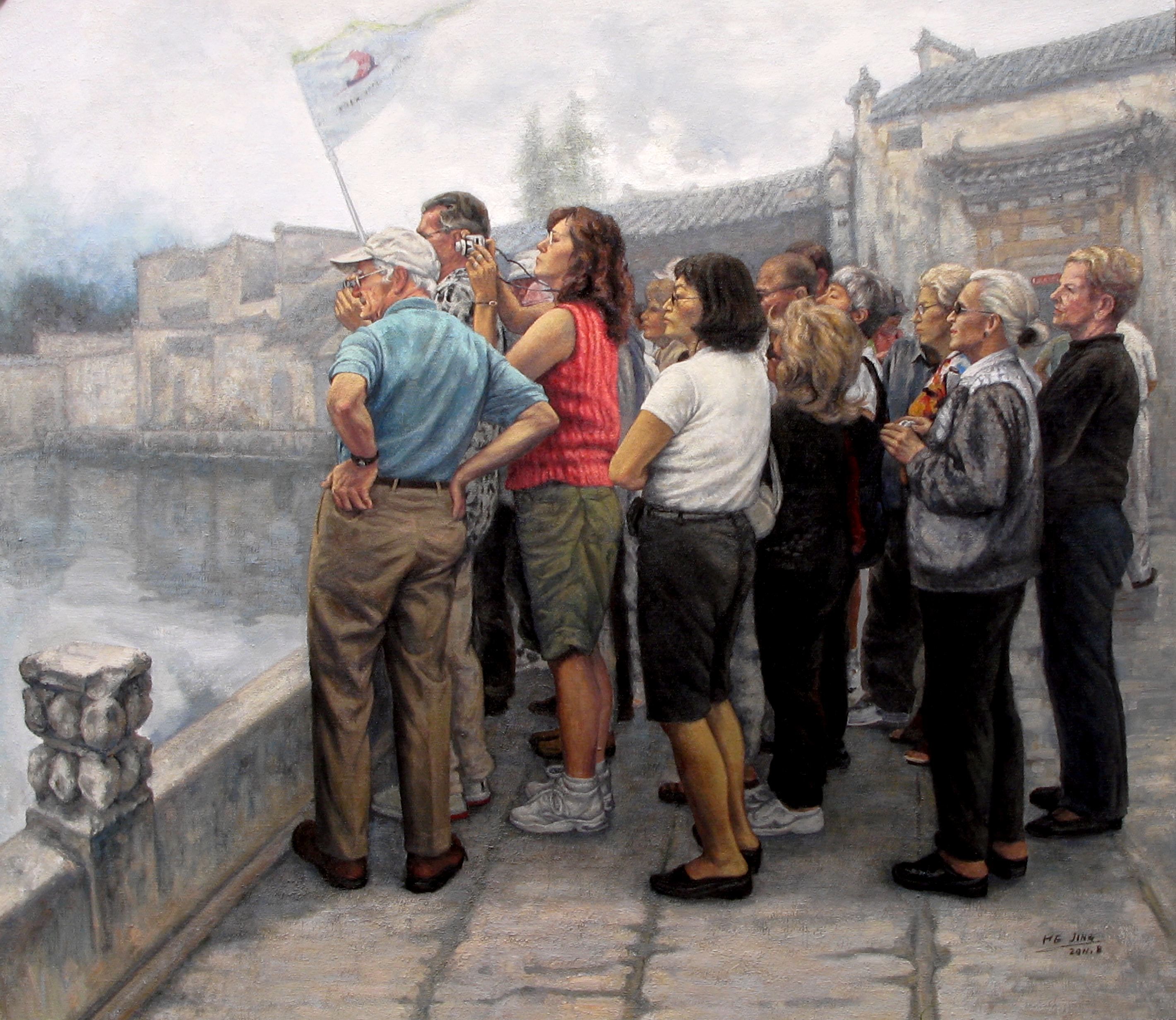 油画《叹为观止》，入选“人文江南——吾土吾民油画展”（尺寸：160cm×140cm）