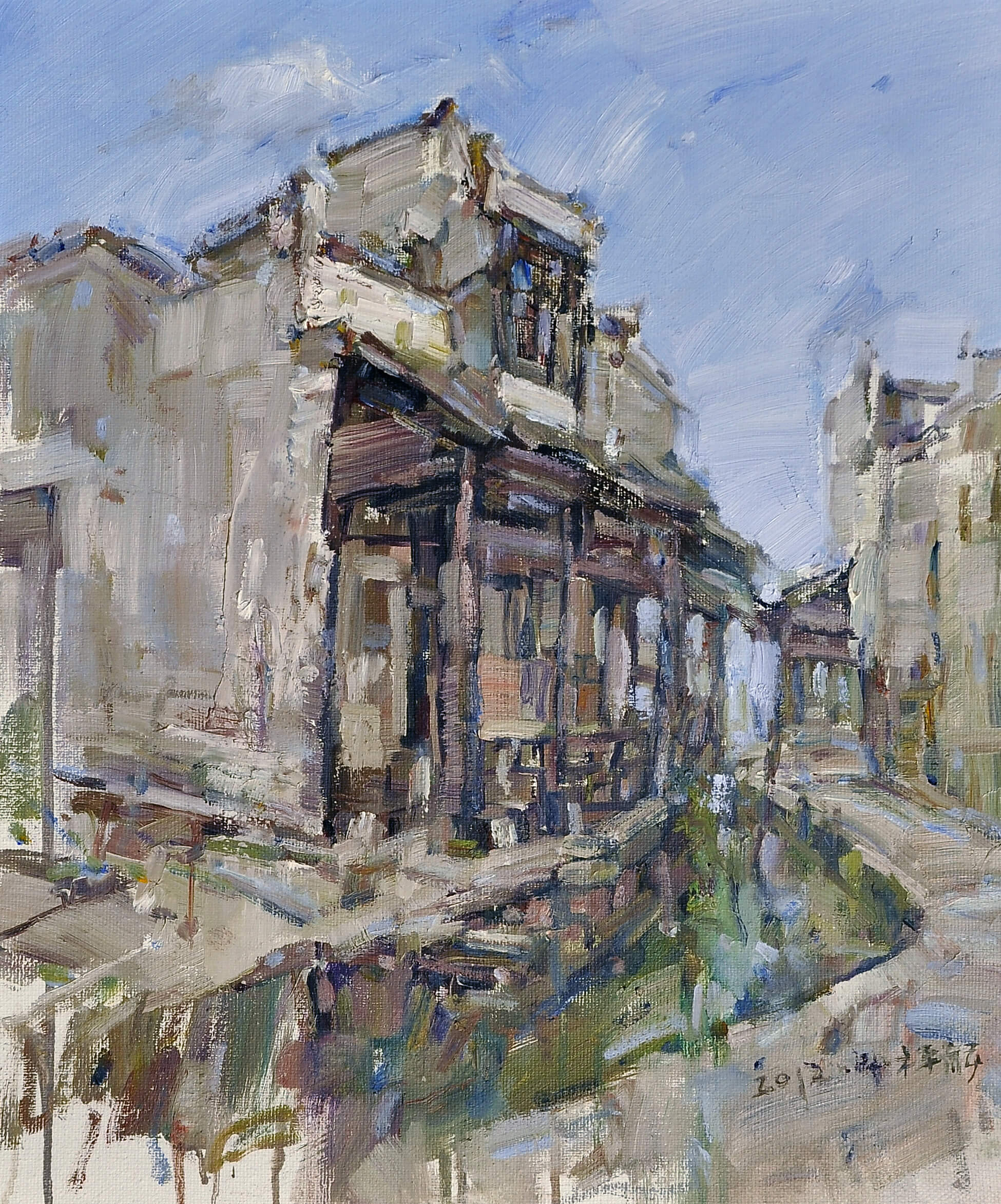 油画《唐模村口》