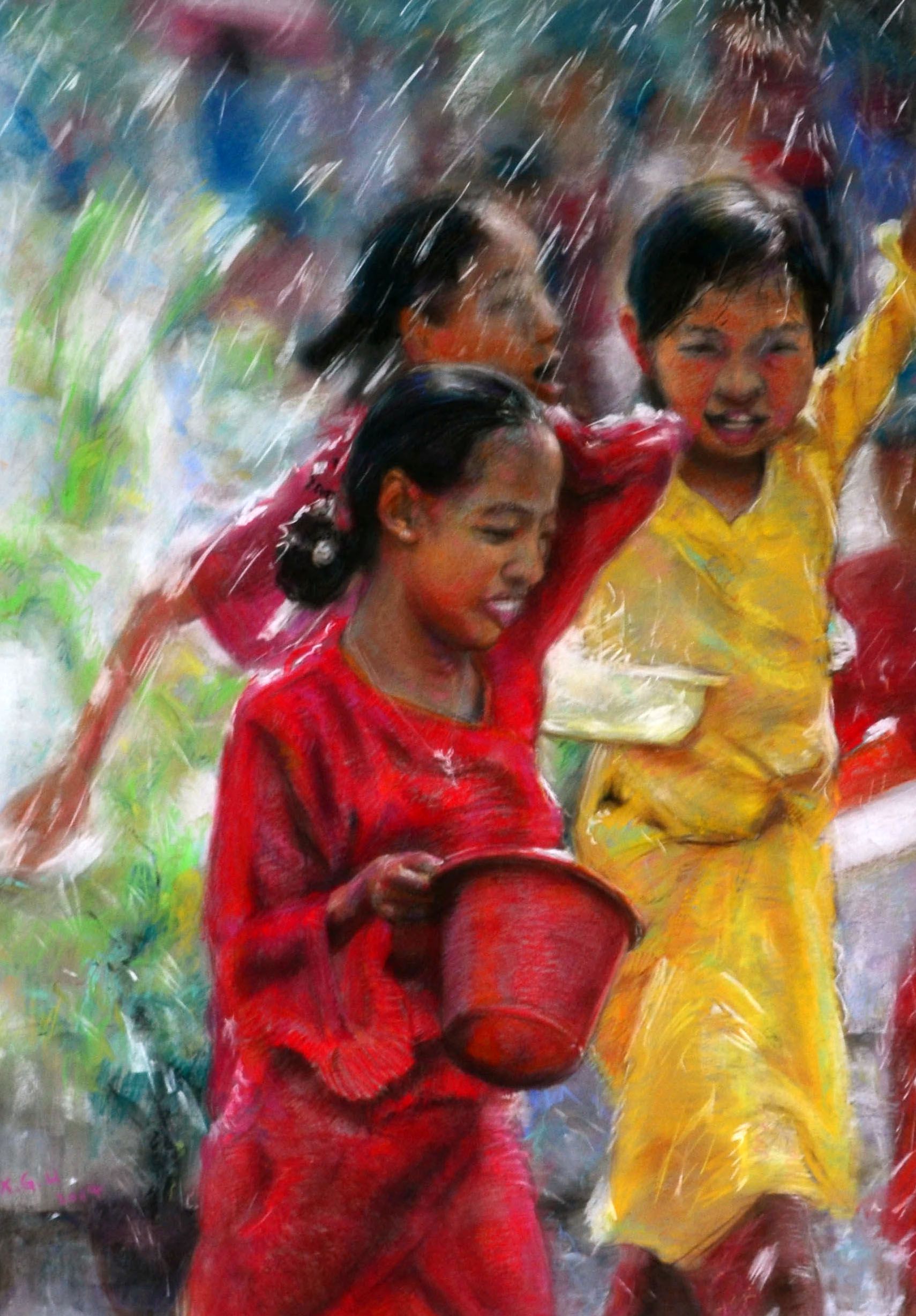 欢乐浴佛节 48cm·76cm 2014年 粉画