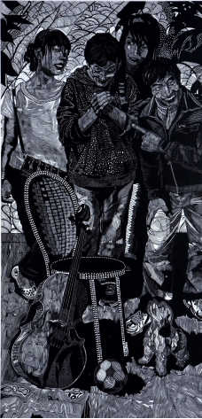 《青涩时代——窥 》 油印木刻 90cm×190cm