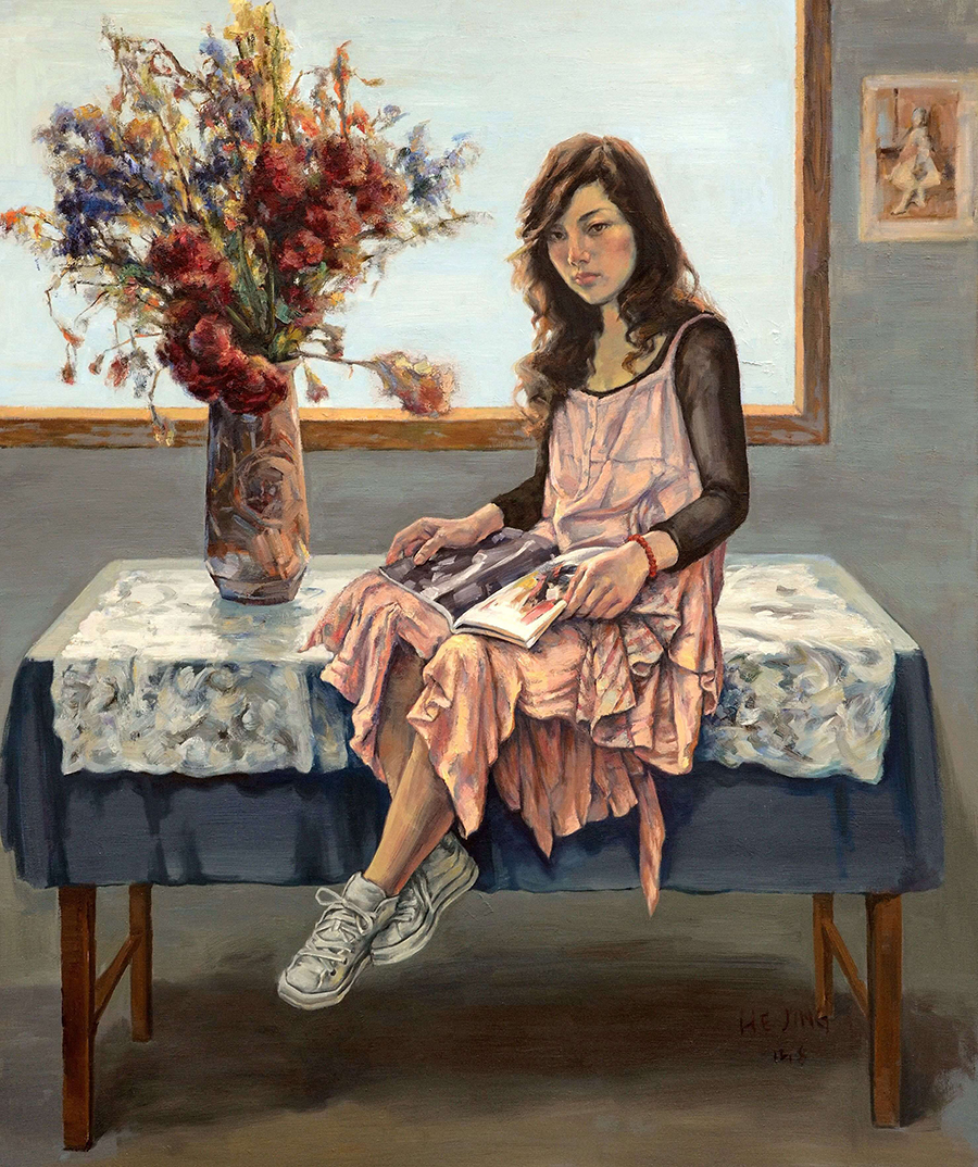 《窗前》（油画），尺寸：180cm×150cm
